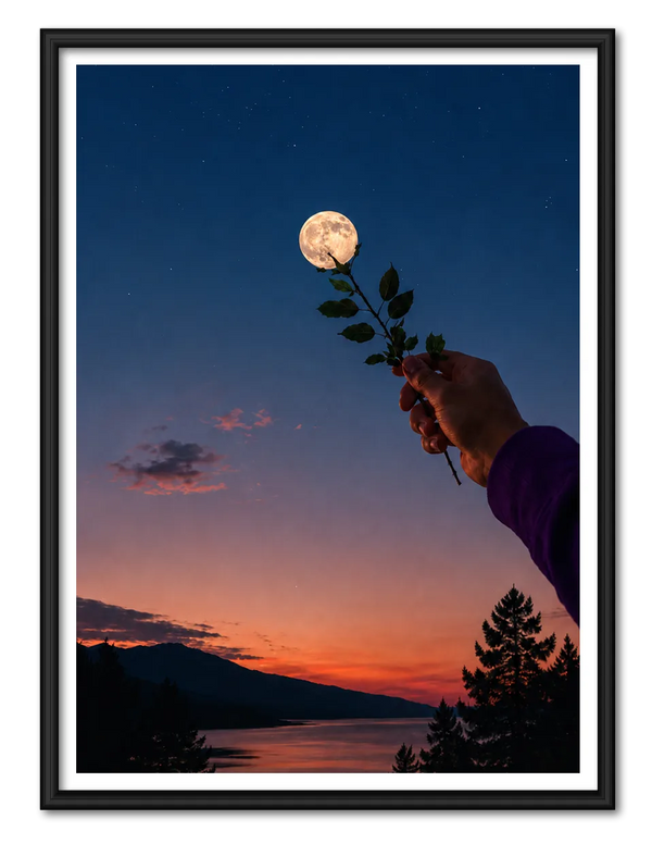 Moonlit Rose Hand Landscape Wall Art