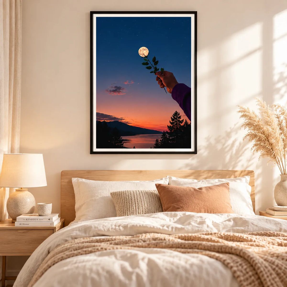 Moonlit Rose Hand Landscape Wall Art 2