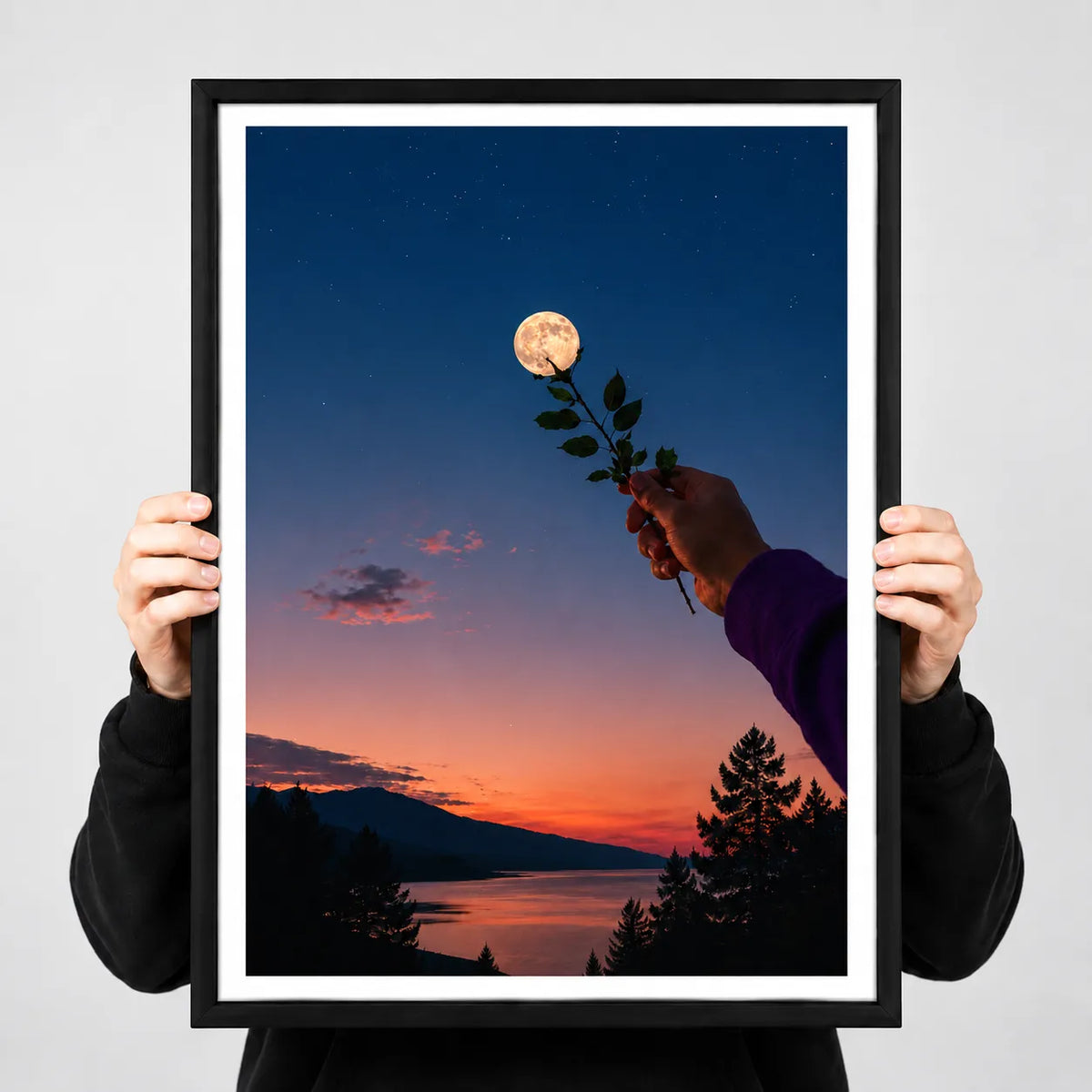 Moonlit Rose Hand Landscape Wall Art 3
