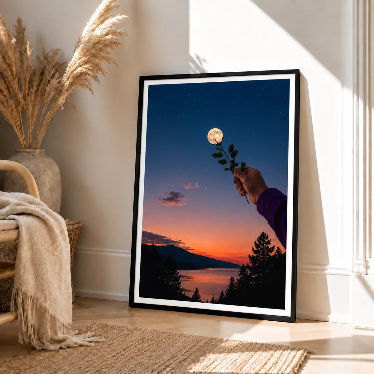 Moonlit Rose Hand Landscape Wall Art 4