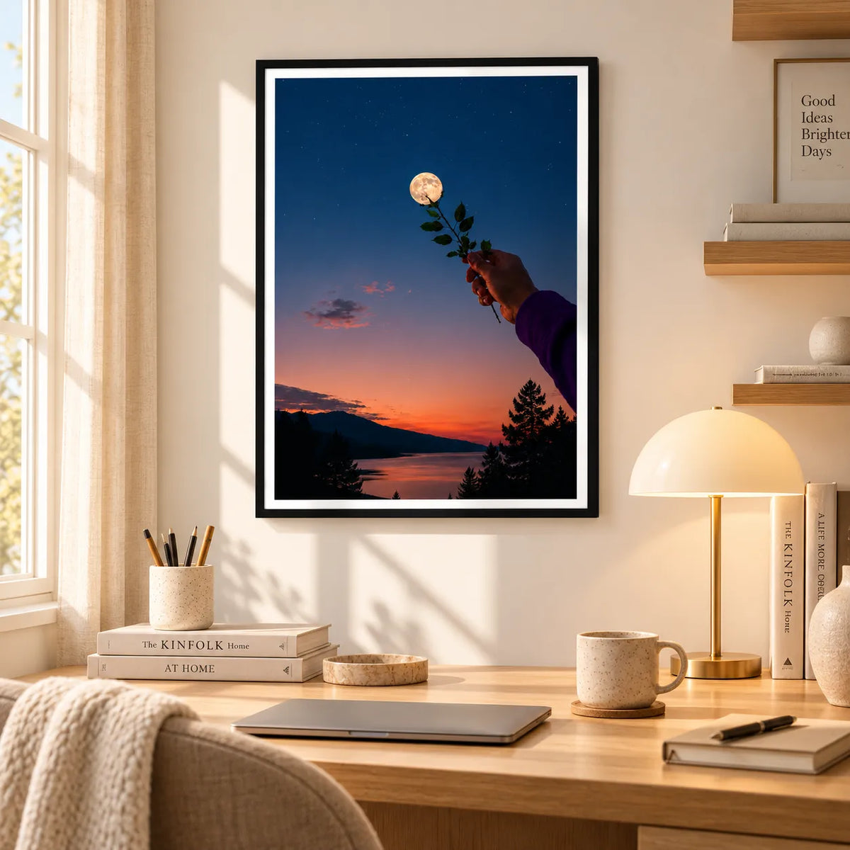Moonlit Rose Hand Landscape Wall Art 5