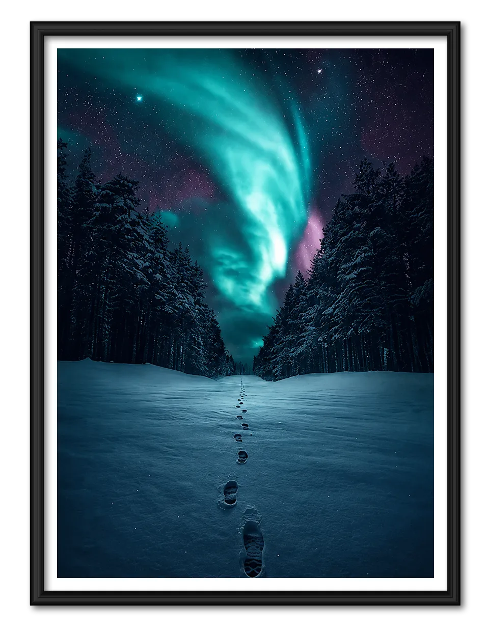 Northern Lights Snow Forest Path Wall Art 1