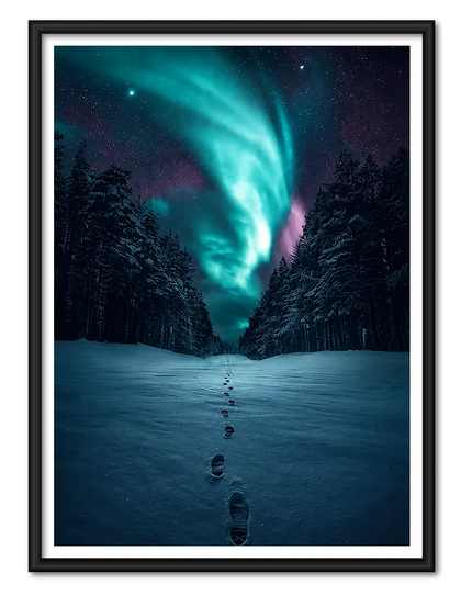 Northern Lights Snow Forest Path Wall Art