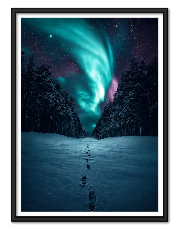 Northern Lights Snow Forest Path Wall Art
