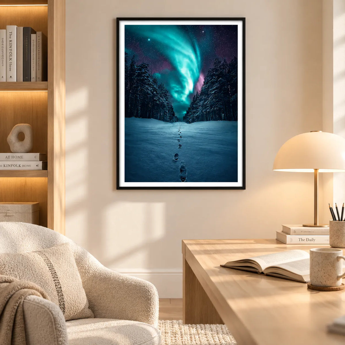 Northern Lights Snow Forest Path Wall Art 2