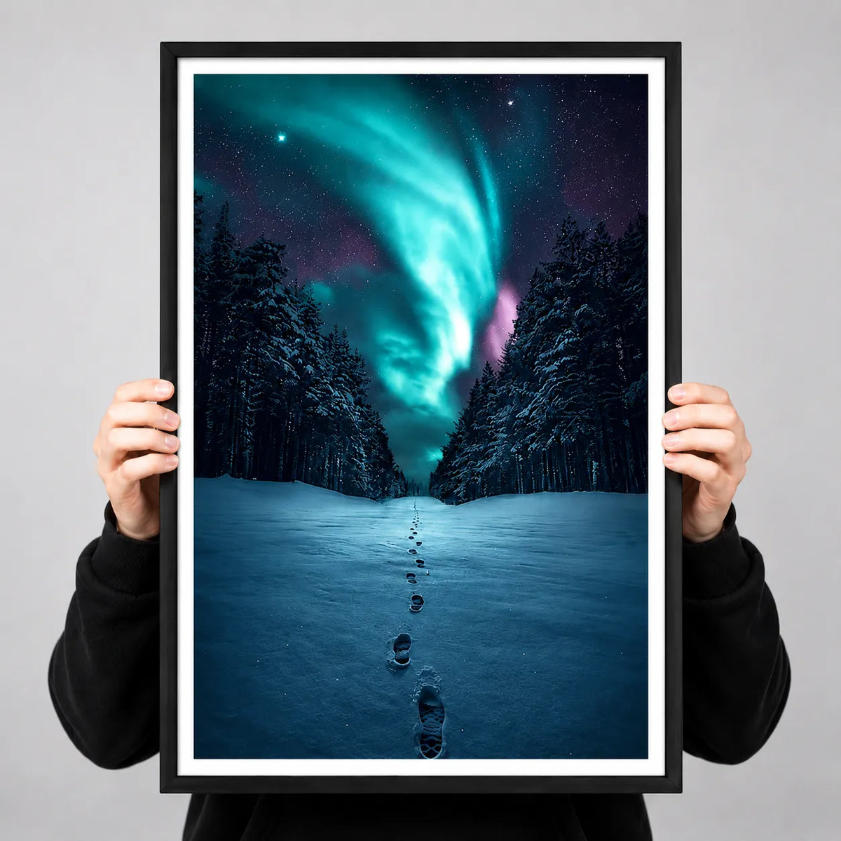 Northern Lights Snow Forest Path Wall Art 3