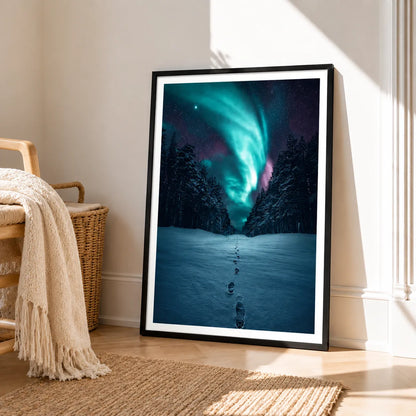 Northern Lights Snow Forest Path Wall Art 4