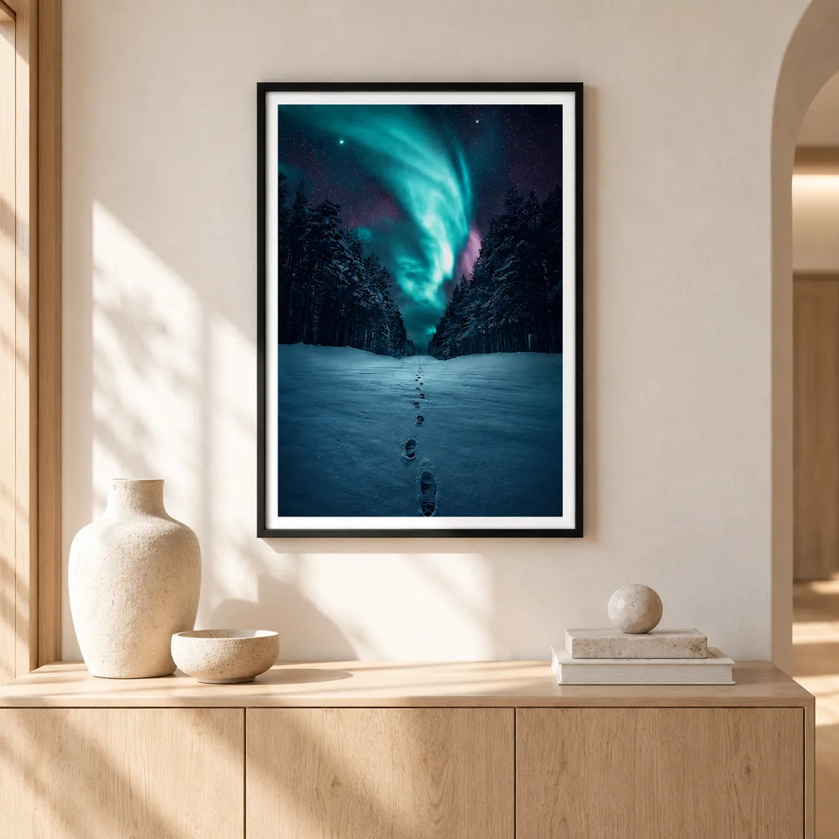 Northern Lights Snow Forest Path Wall Art 6