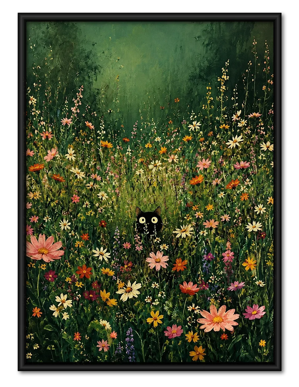 Black Cat Wildflower Garden Wall Art 1