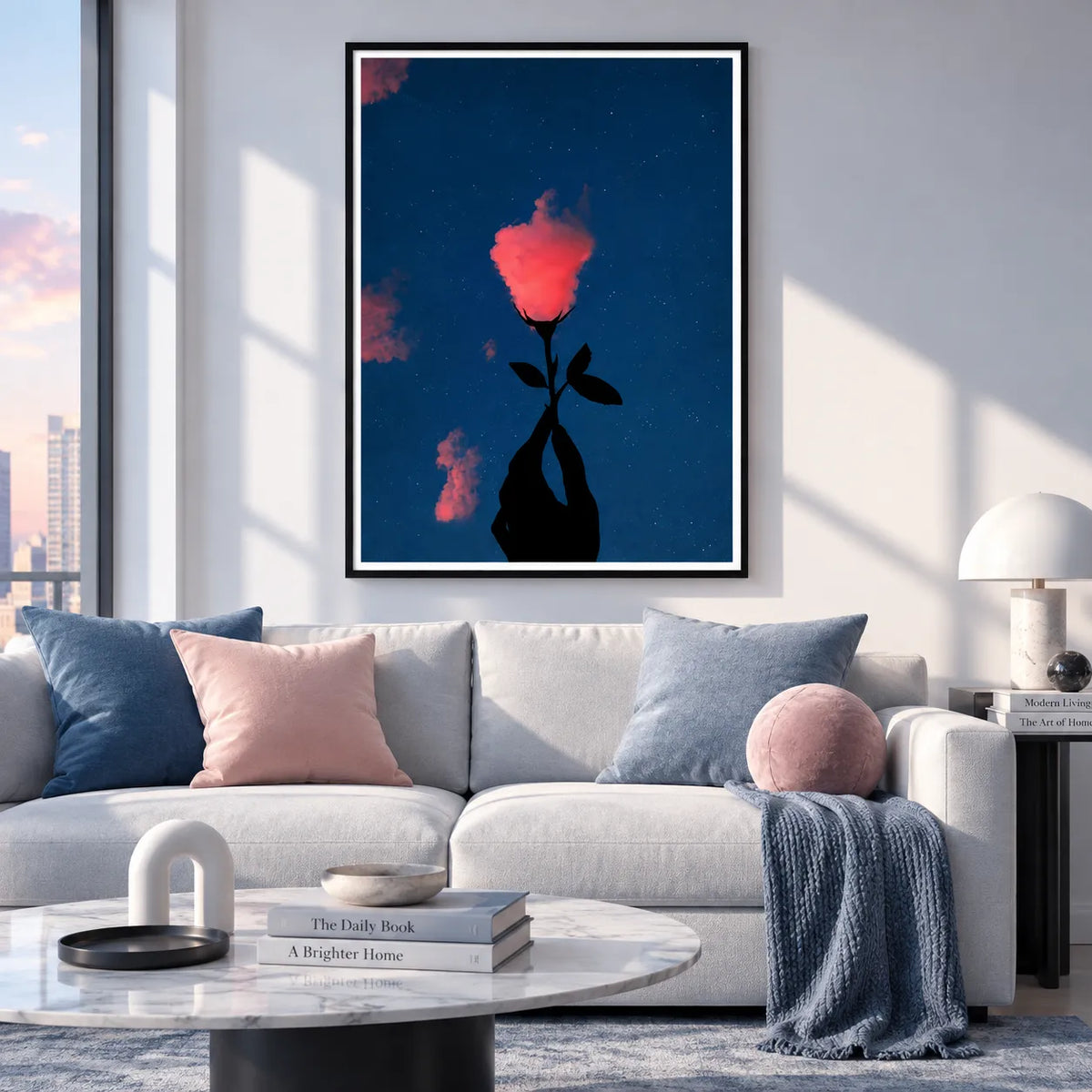Glowing Rose Night Sky Wall Art 2