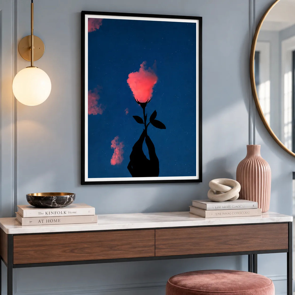 Glowing Rose Night Sky Wall Art 4
