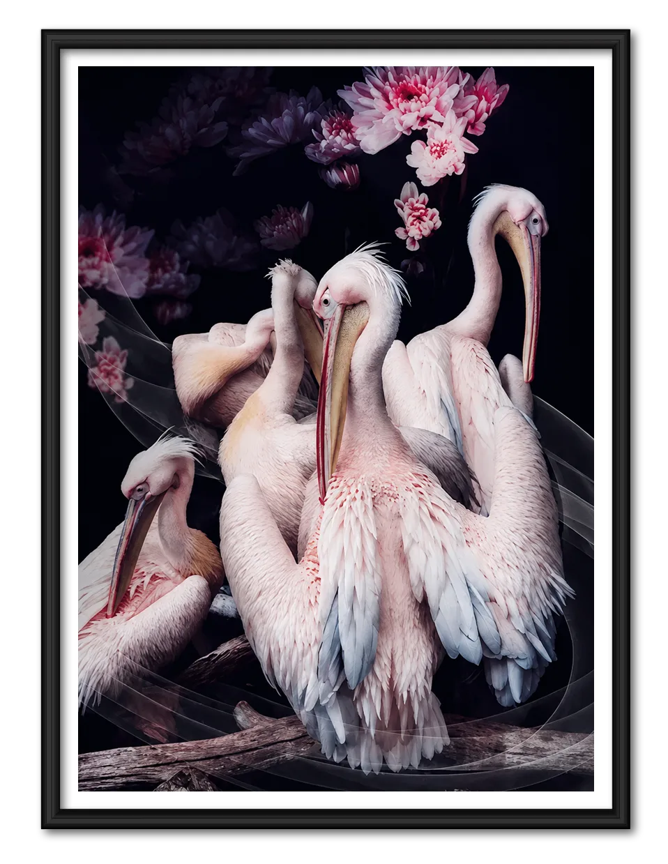 Elegant White Pelican Floral Wall Art 1