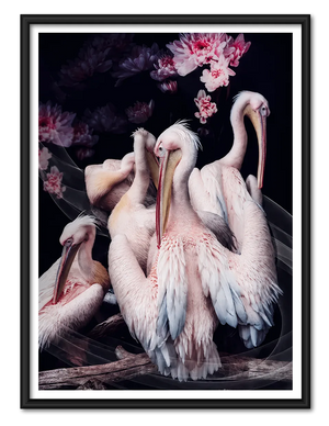 Elegant White Pelican Floral Wall Art