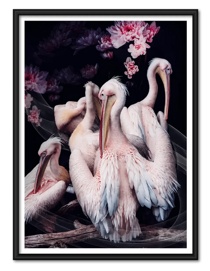Elegant White Pelican Floral Wall Art 1