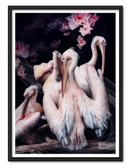 Elegant White Pelican Floral Wall Art