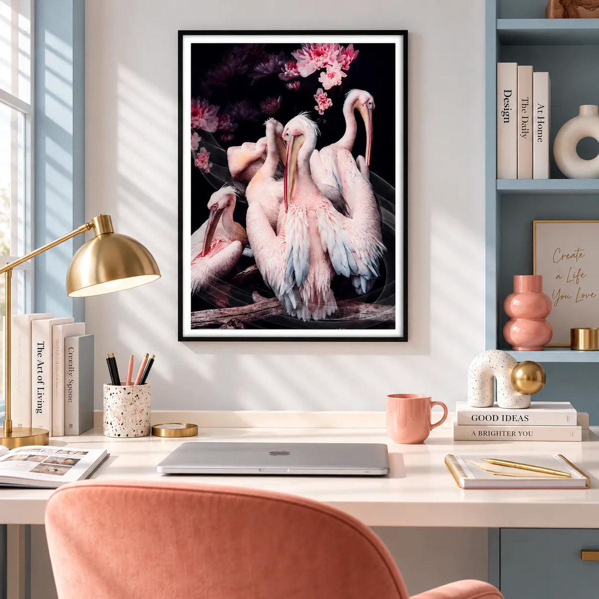 Elegant White Pelican Floral Wall Art 2