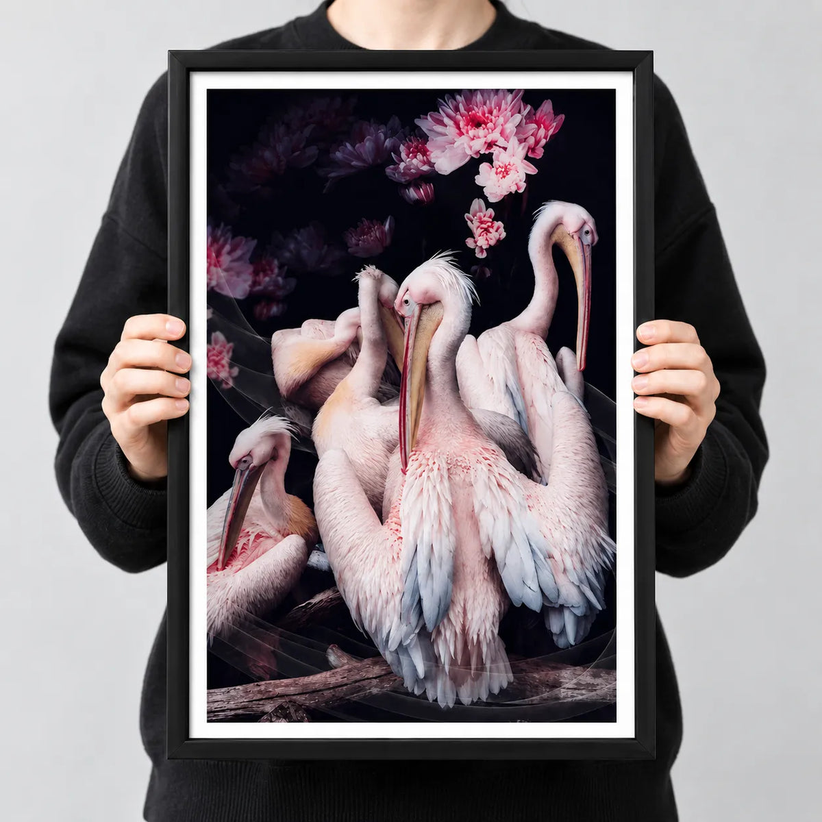 Elegant White Pelican Floral Wall Art 3