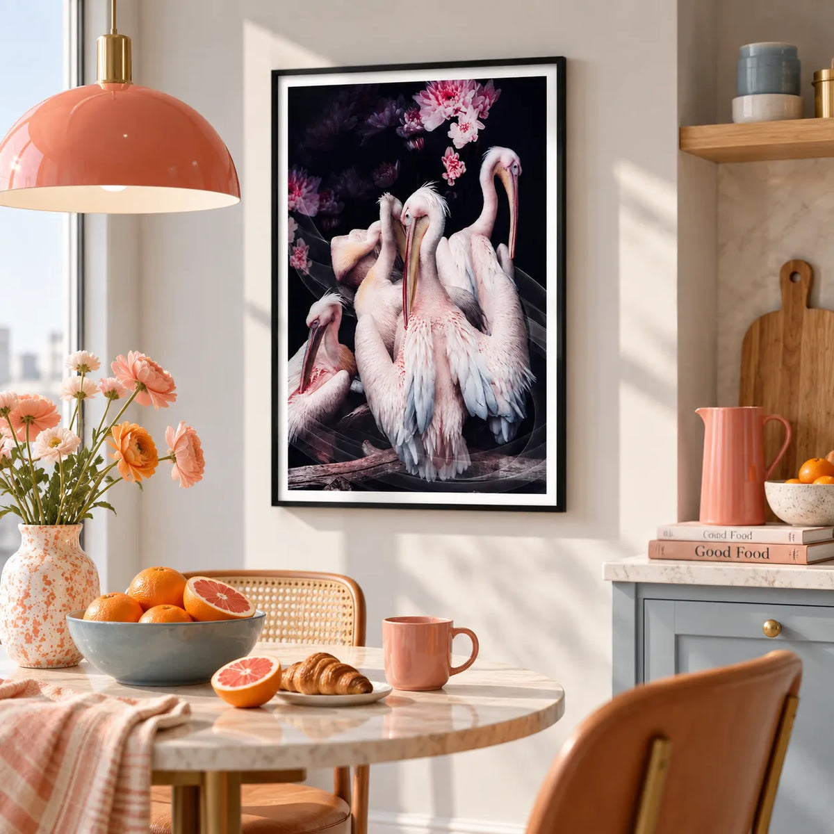 Elegant White Pelican Floral Wall Art 5