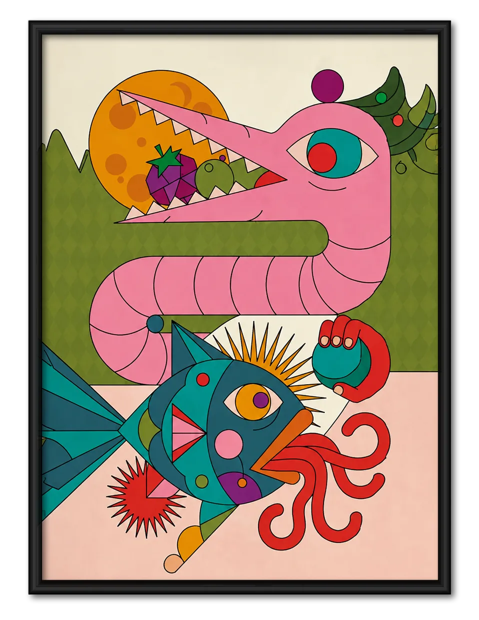 Abstract Pink Dragon Fantasy Illustration Wall Art 1