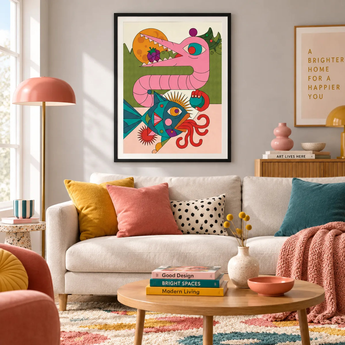 Abstract Pink Dragon Fantasy Illustration Wall Art 2