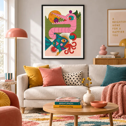 Abstract Pink Dragon Fantasy Illustration Wall Art 2