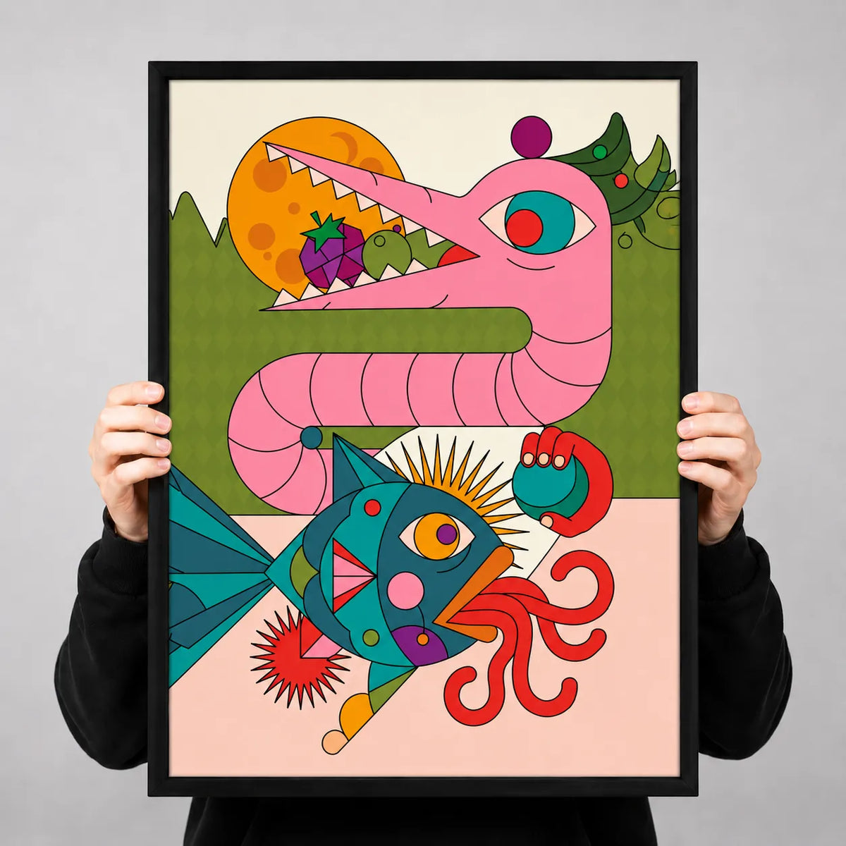Abstract Pink Dragon Fantasy Illustration Wall Art 3