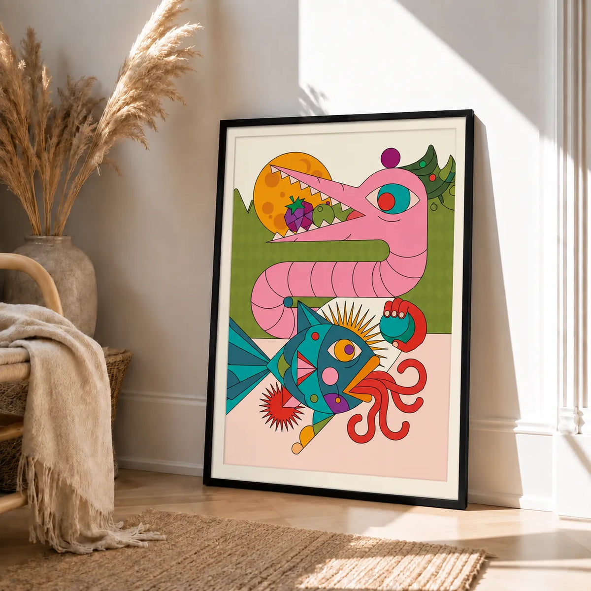 Abstract Pink Dragon Fantasy Illustration Wall Art 4