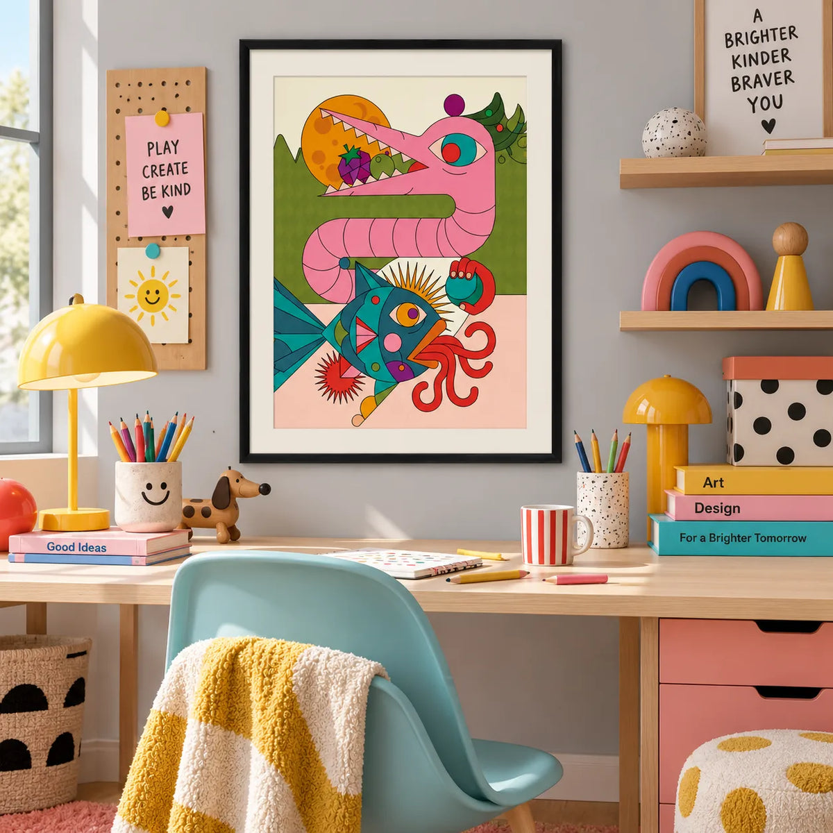 Abstract Pink Dragon Fantasy Illustration Wall Art 5