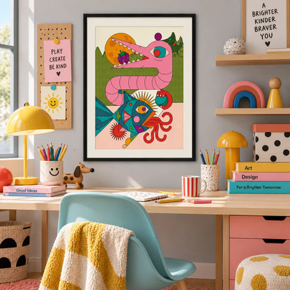 Abstract Pink Dragon Fantasy Illustration Wall Art 5