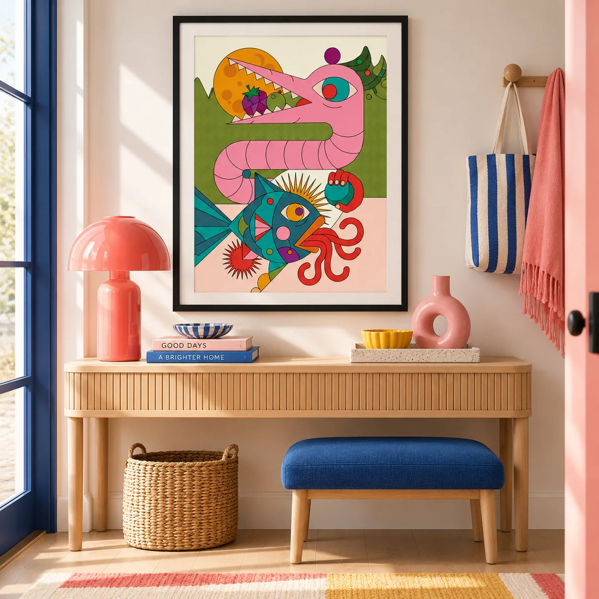 Abstract Pink Dragon Fantasy Illustration Wall Art 6