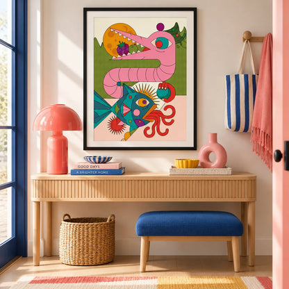 Abstract Pink Dragon Fantasy Illustration Wall Art 6