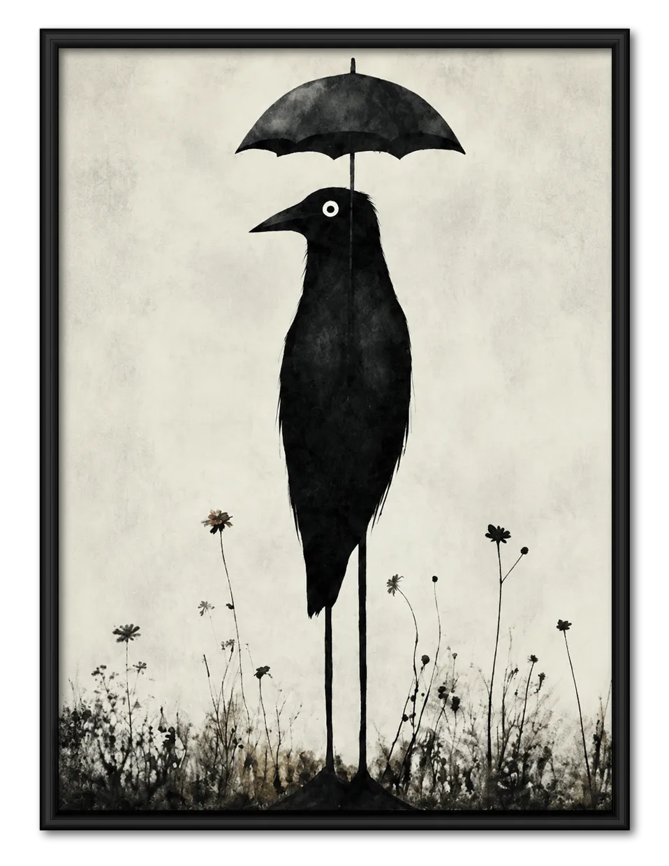 Black Crow With Umbrella Wall Art 1
