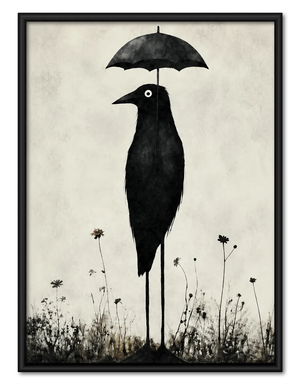 Black Crow With Umbrella Wall Art