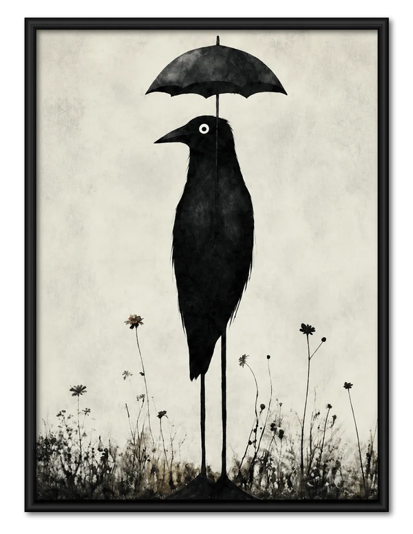 Black Crow With Umbrella Wall Art