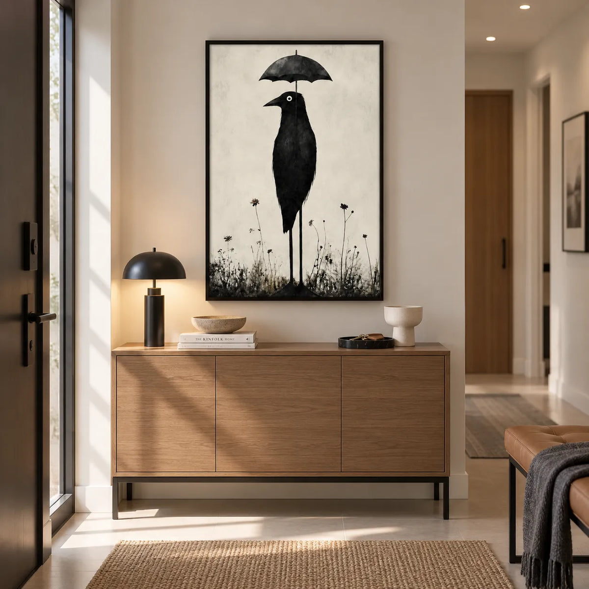 Black Crow With Umbrella Wall Art 2