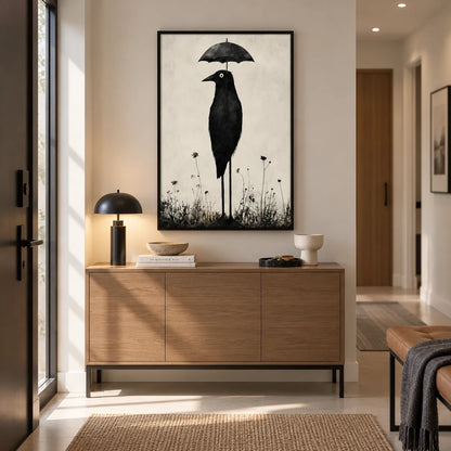 Black Crow With Umbrella Wall Art 2