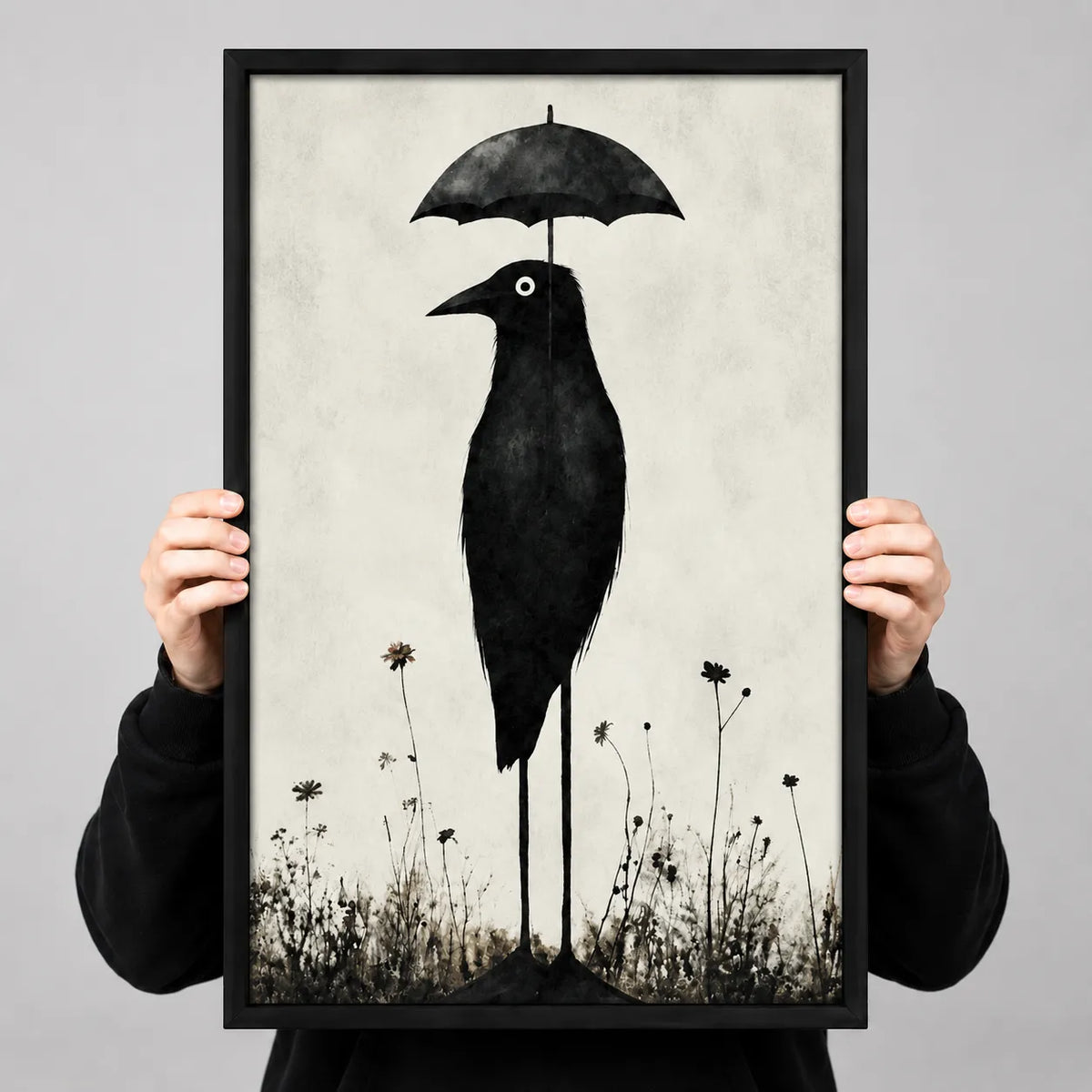 Black Crow With Umbrella Wall Art 3