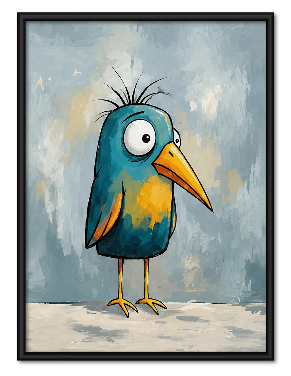 Colorful Blue Bird Illustration Wall Art 1