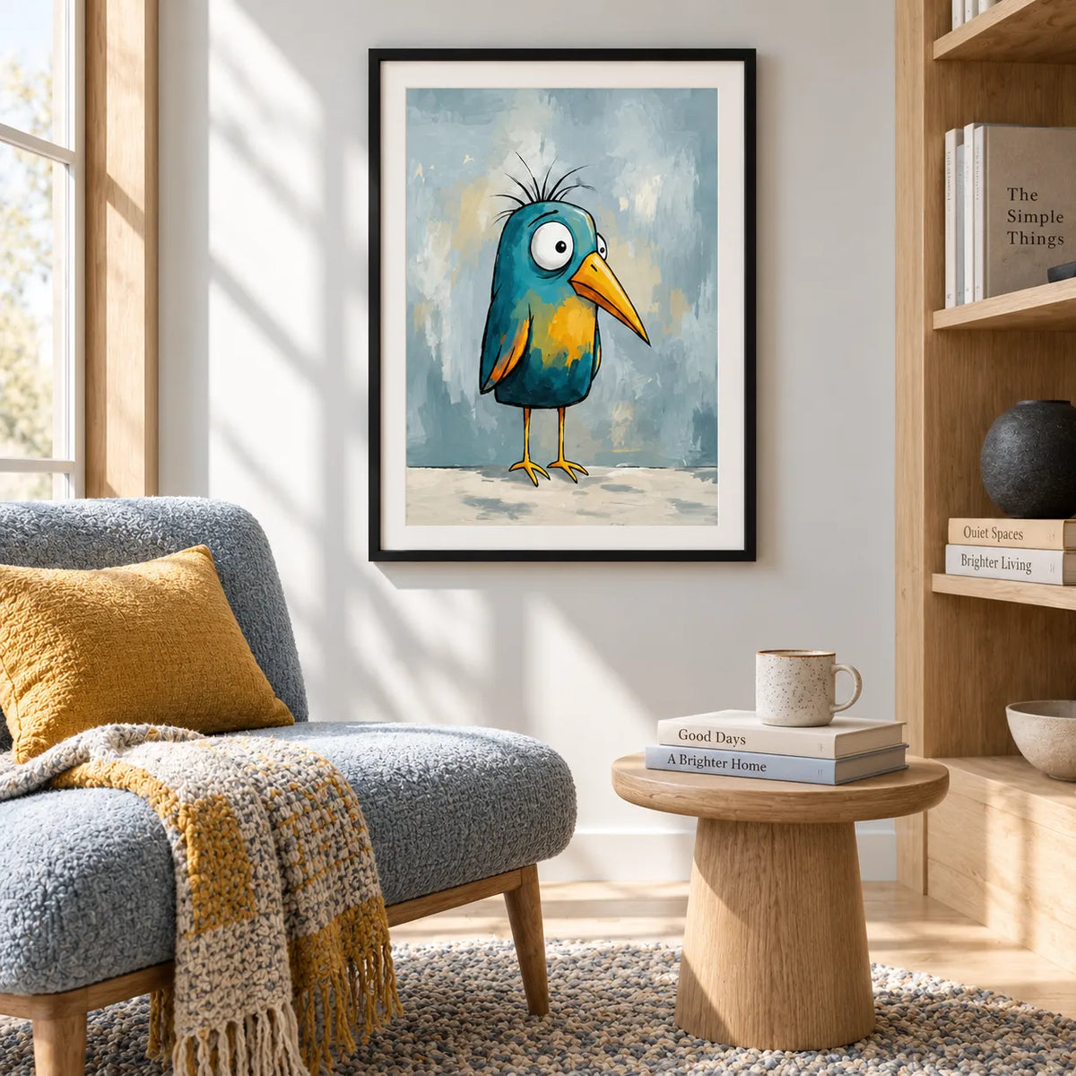 Colorful Blue Bird Illustration Wall Art 2