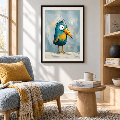 Colorful Blue Bird Illustration Wall Art 2