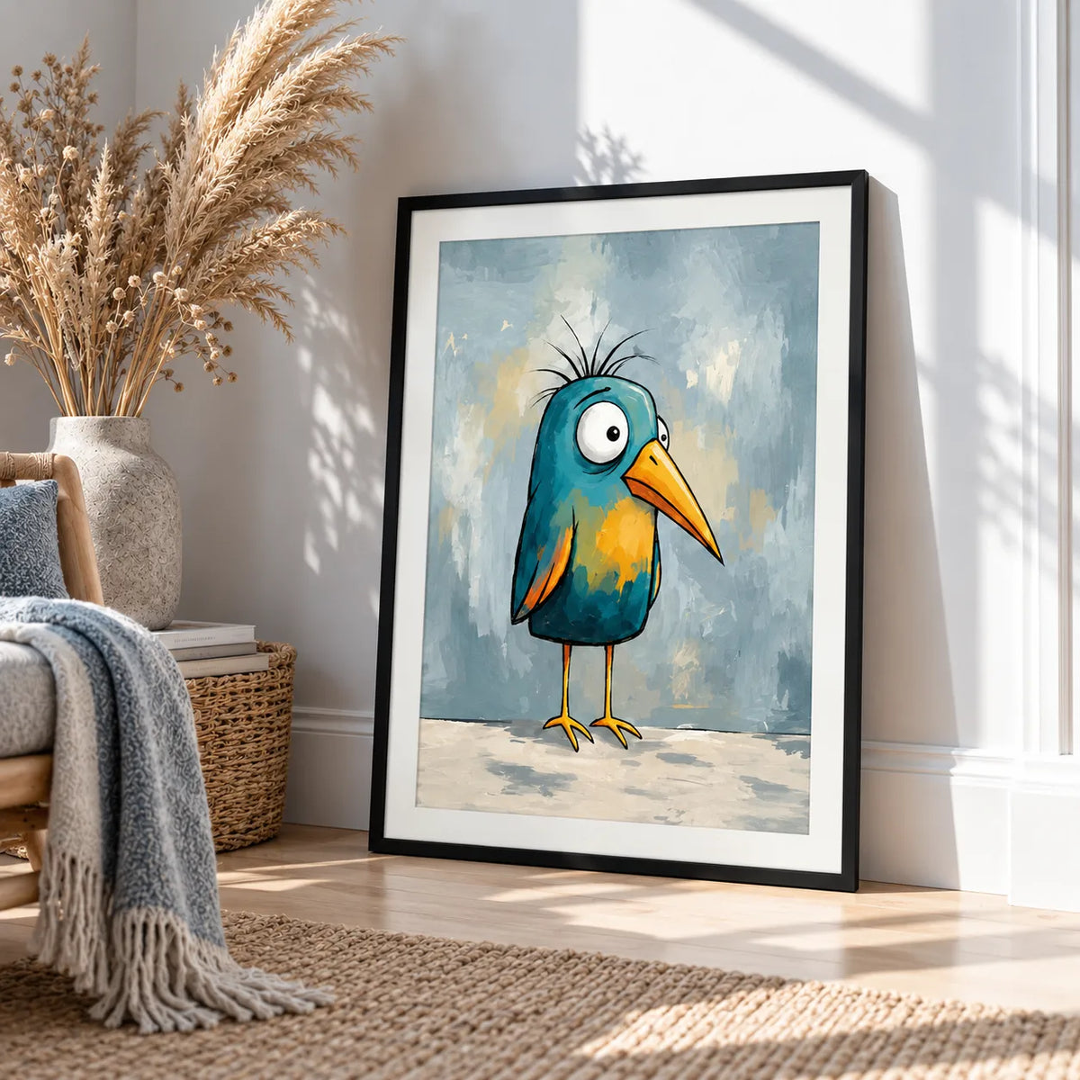 Colorful Blue Bird Illustration Wall Art 4