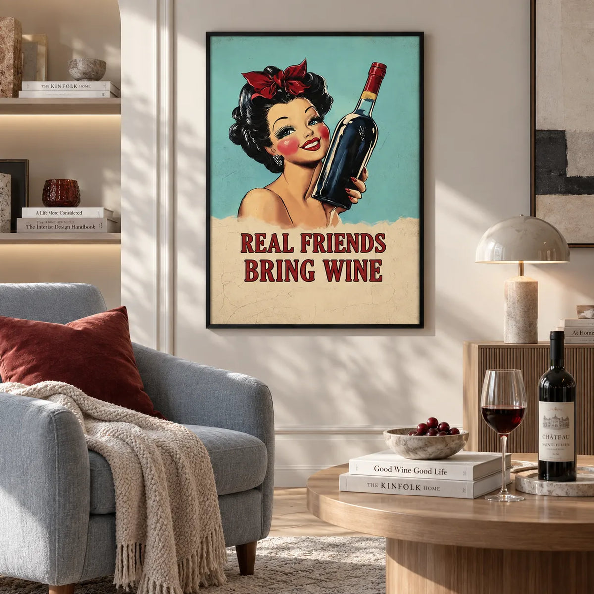Real Friends Bring Wine Retro Wall Art 2