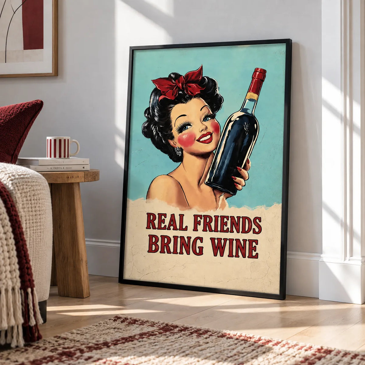 Real Friends Bring Wine Retro Wall Art 4