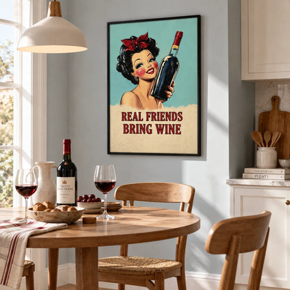 Real Friends Bring Wine Retro Wall Art 5