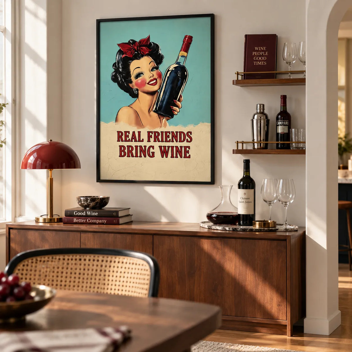 Real Friends Bring Wine Retro Wall Art 6