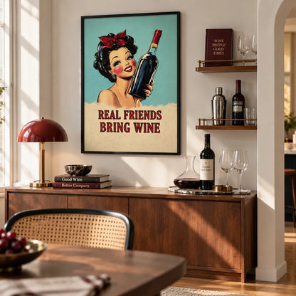 Real Friends Bring Wine Retro Wall Art 6