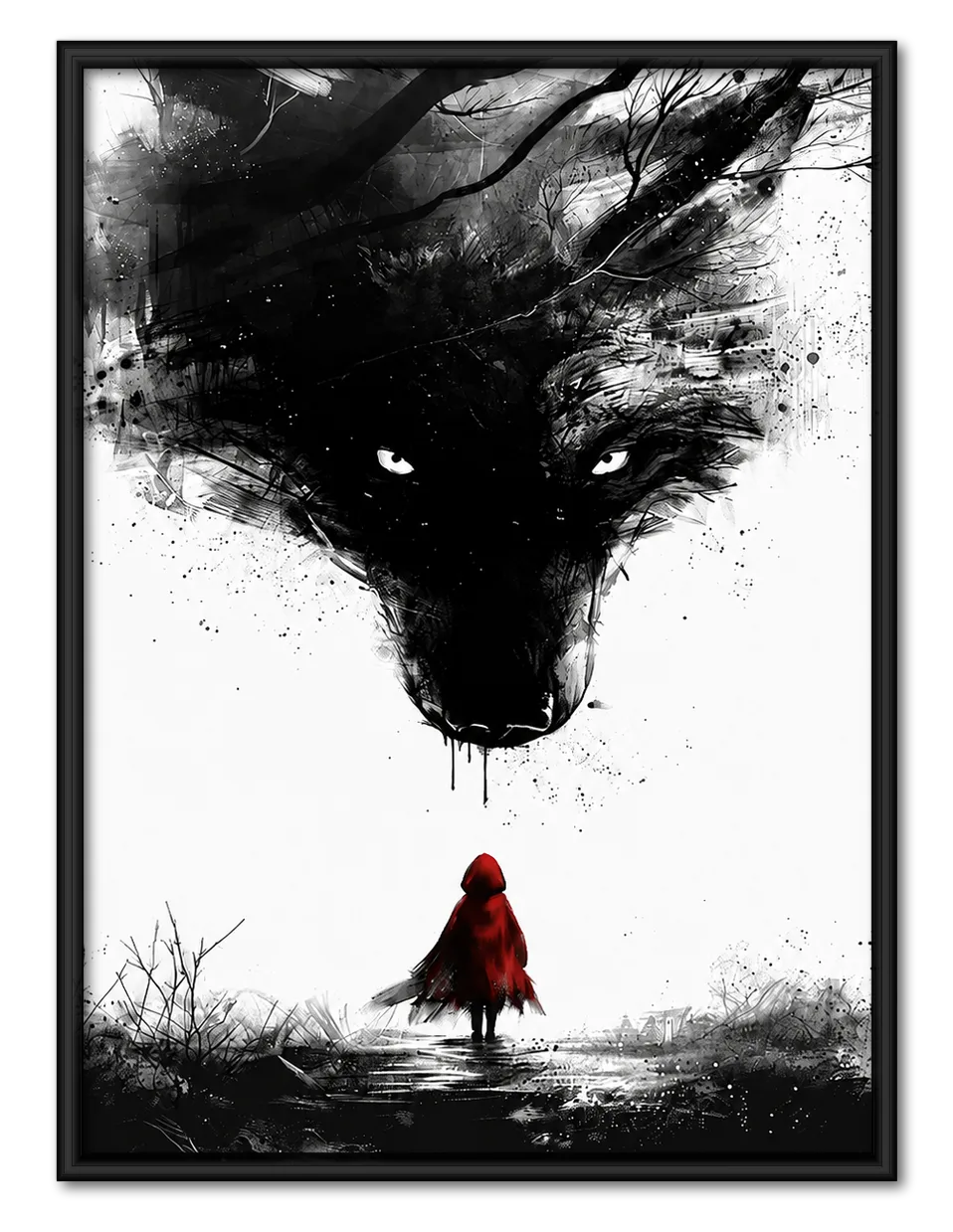 Red Hood and Black Wolf Dark Fantasy Wall Art 1