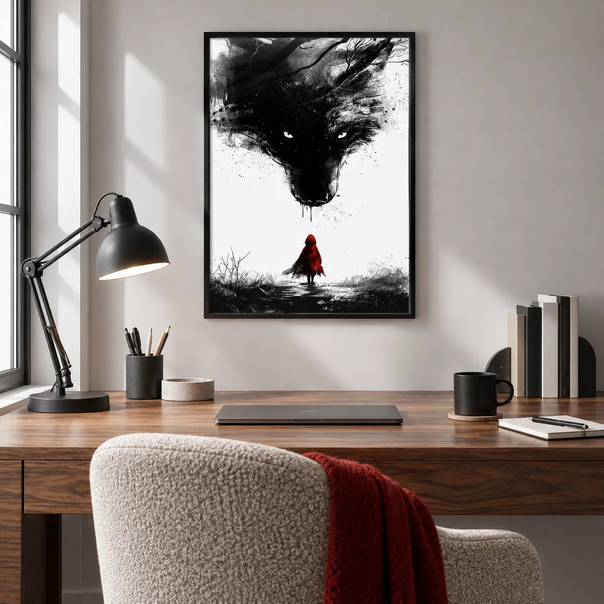 Red Hood and Black Wolf Dark Fantasy Wall Art 2