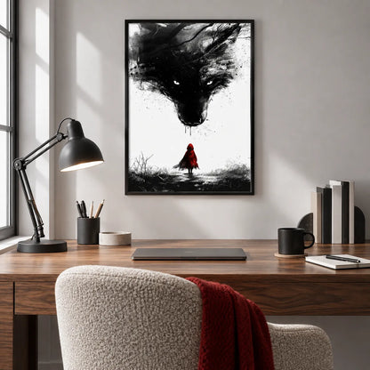 Red Hood and Black Wolf Dark Fantasy Wall Art 2