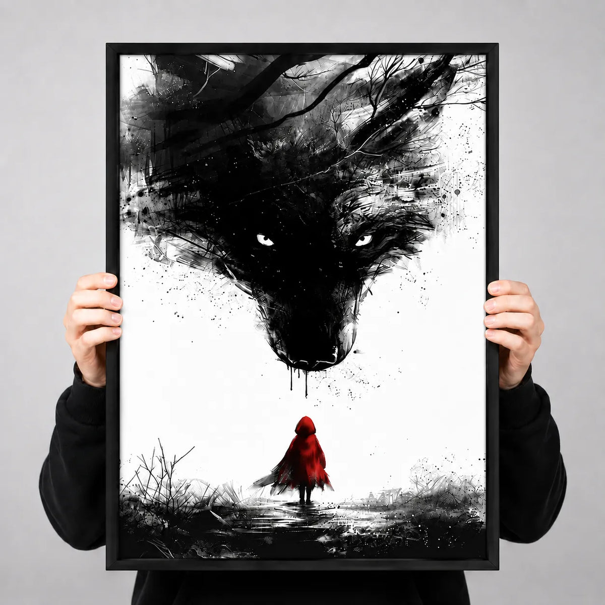 Red Hood and Black Wolf Dark Fantasy Wall Art 3